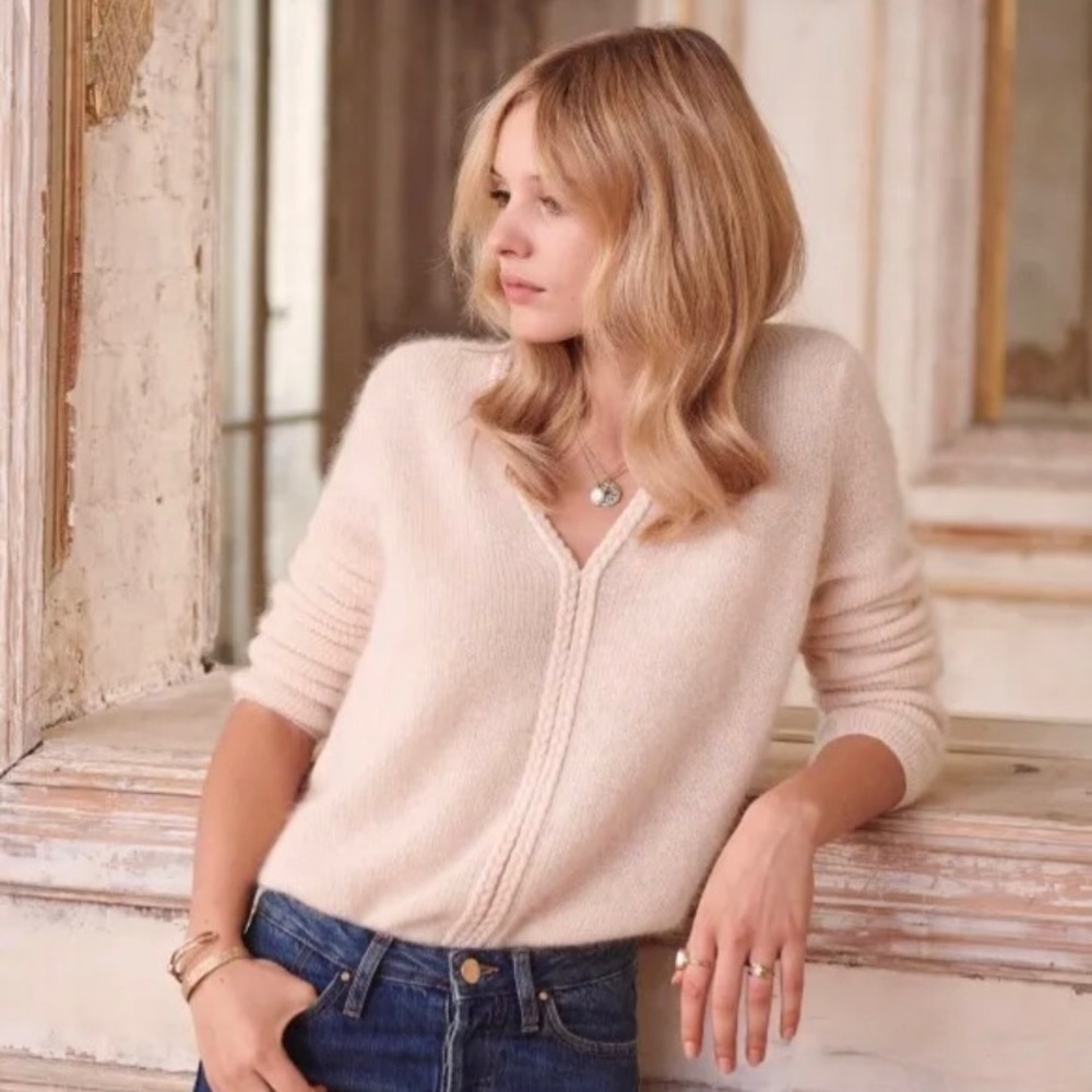 Sézane Sienna Jumper Alpaca Blend V-Neck Sweater Pink Size M